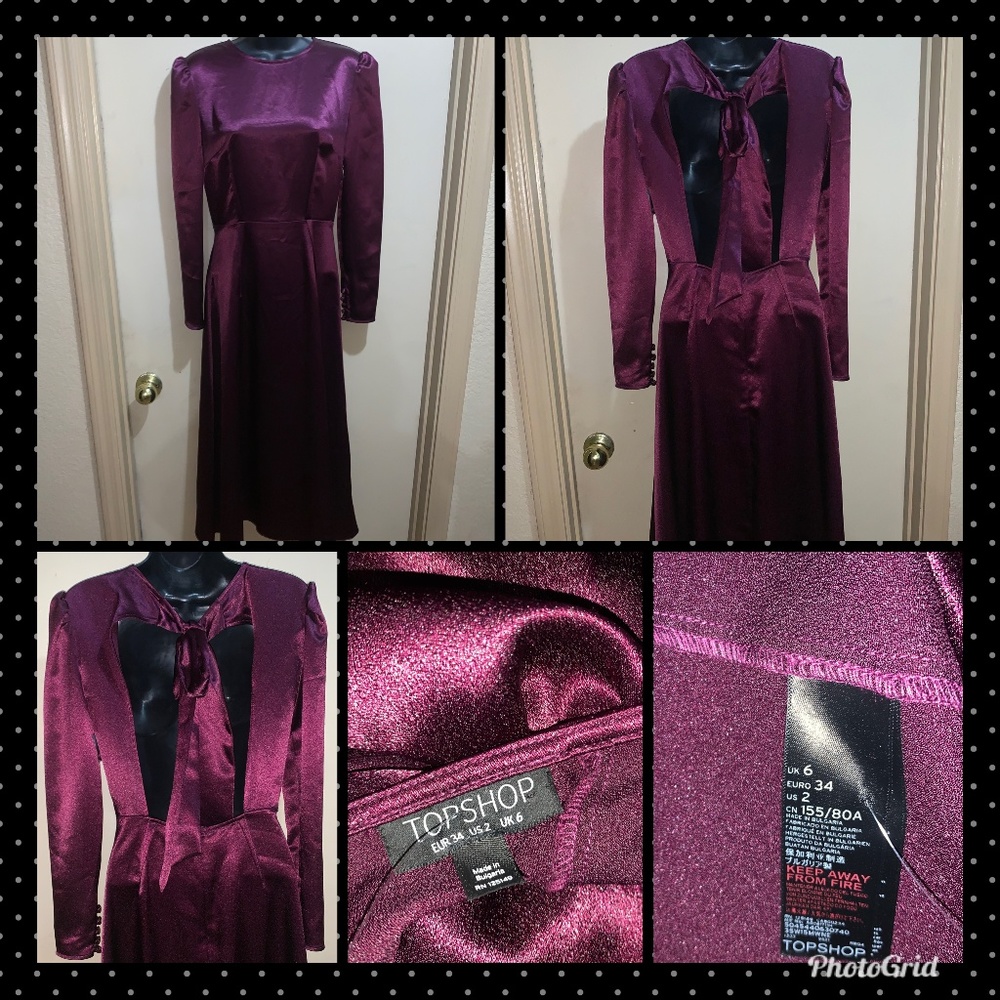 Topshop Shimmer Satin Open Back Midi Dress SZ 2